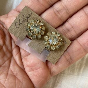 Floral Rhinestones‎ Vintage Clip on Earrings